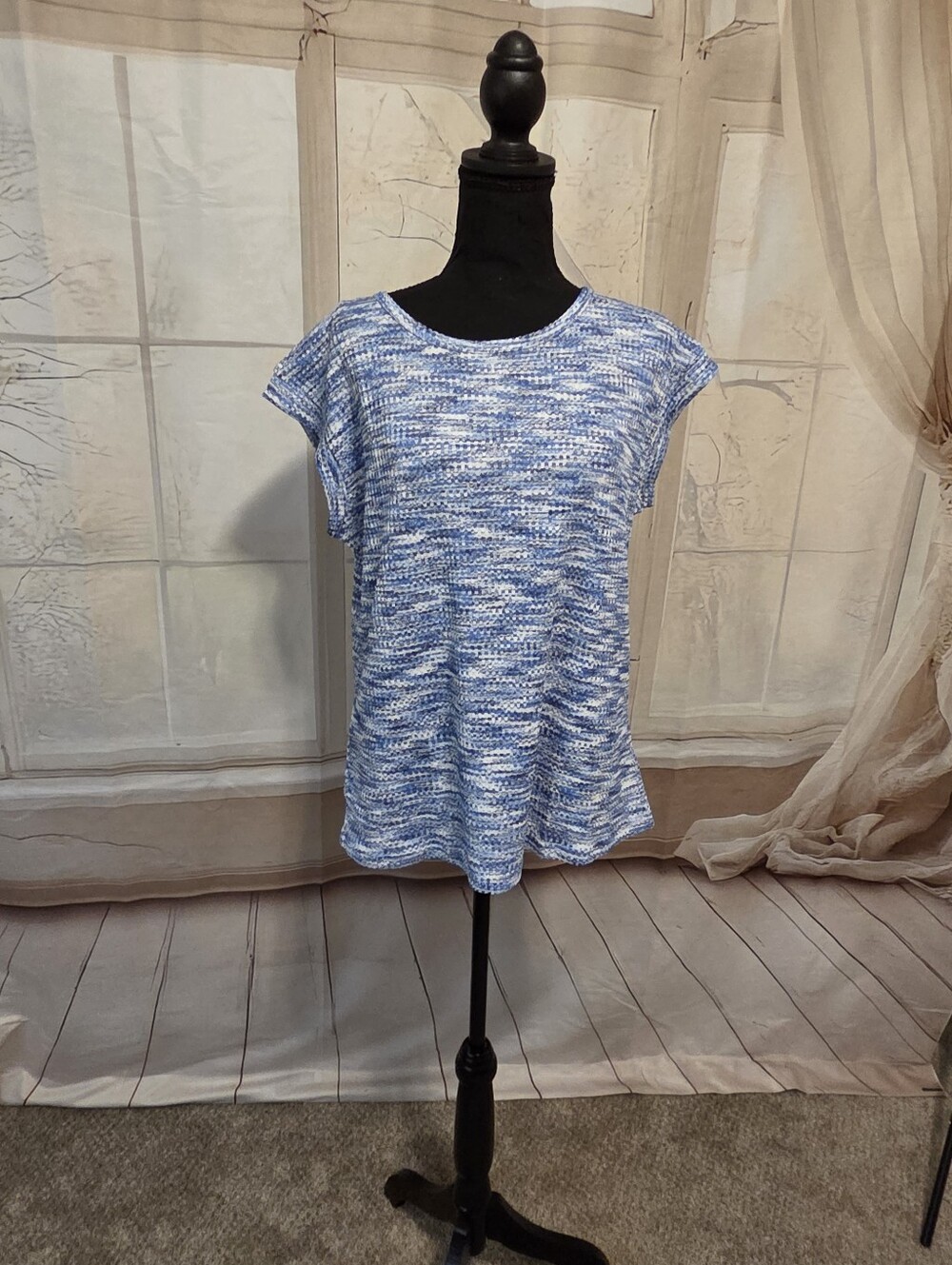 Kohl's Blue Heathered Cap-Sleeve Knit Tee
